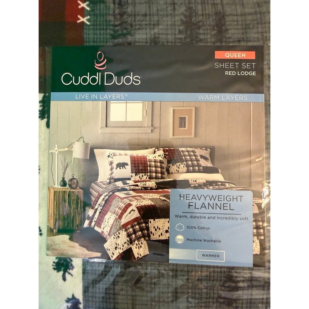 Cuddl Duds Red Lodge Queen Heavyweight Flannel Sheet Set 100% Cotton NEW